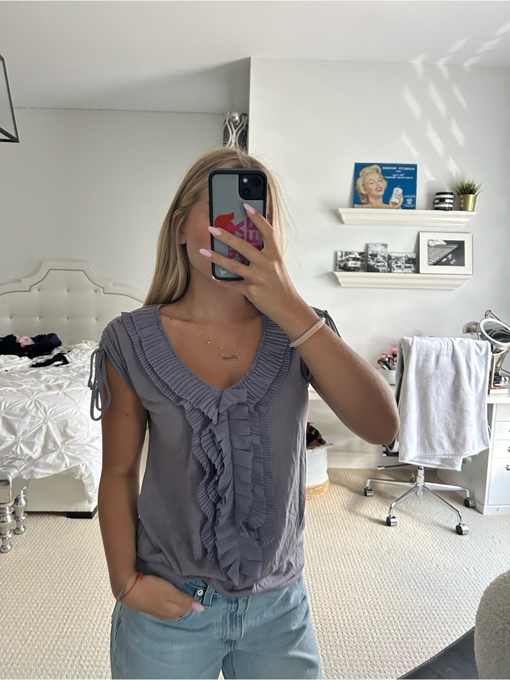 GAP Lavender Ruffle-Front Sleeveless Blouse